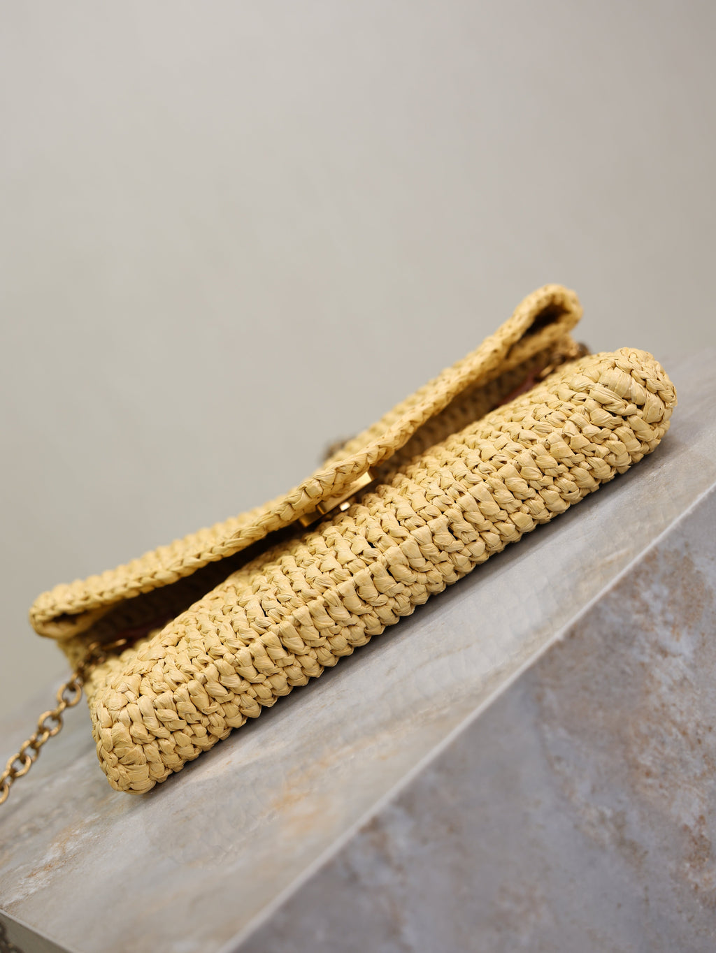 YSL 25S CALYPSO BAG 19 IN NATURAL RAFFIA AND CALFSKIN GOLD HARDWARE