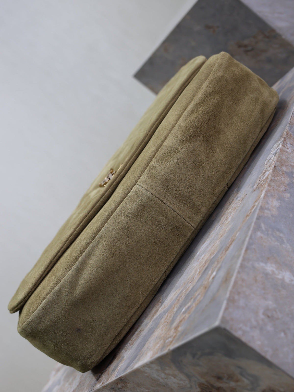 YSL 25S LARGE JAMIE 43 IN MUTED KHAKI SUEDE GOLD HARDWARE
