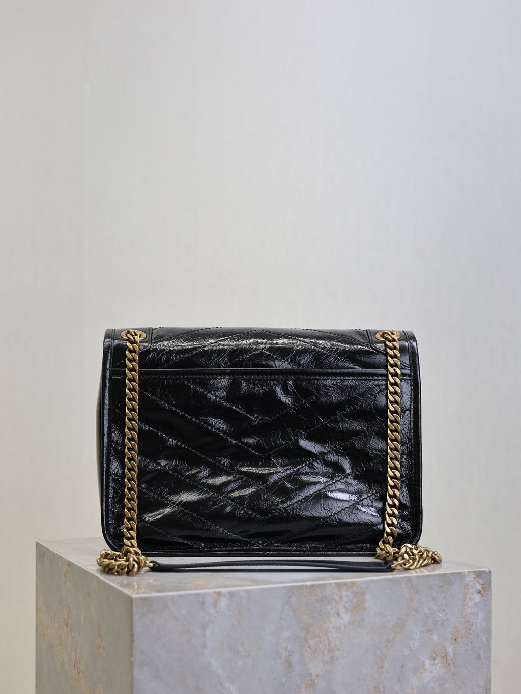 YSL 25S NIKI MM BAG 28 IN BLACK GLOSSY CALFSKIN GOLD HARDWARE