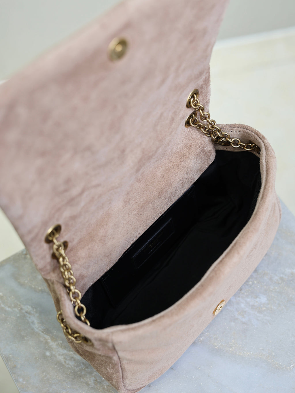 YSL 25S JAMIE 4.3 MINI 20 IN DUSTY ROSE BEIGE SUEDE GOLD HARDWRE