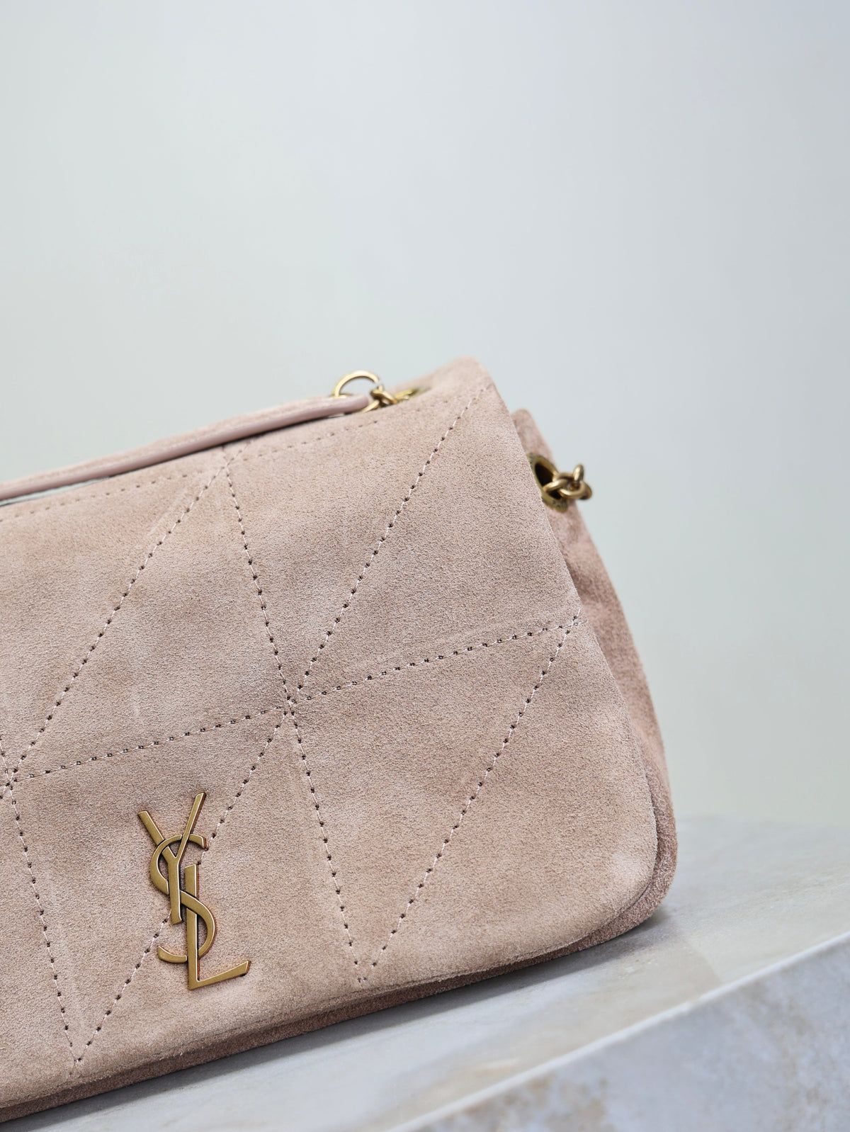 YSL 25S JAMIE 4.3 MINI 20 IN DUSTY ROSE BEIGE SUEDE GOLD HARDWARE