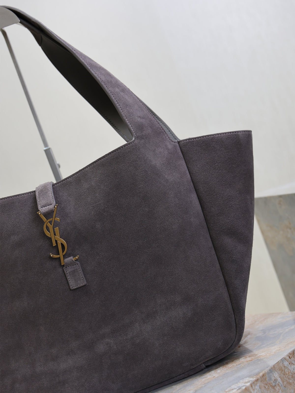 YSL 25S LE 5 À 7 BEA 50 IN DARK GRAY SUEDE GOLD HARDWRE