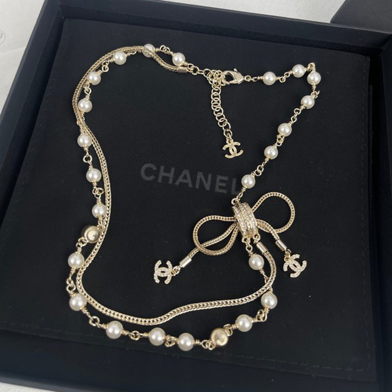 18K  Chanel Bow Tie Pearl Necklace