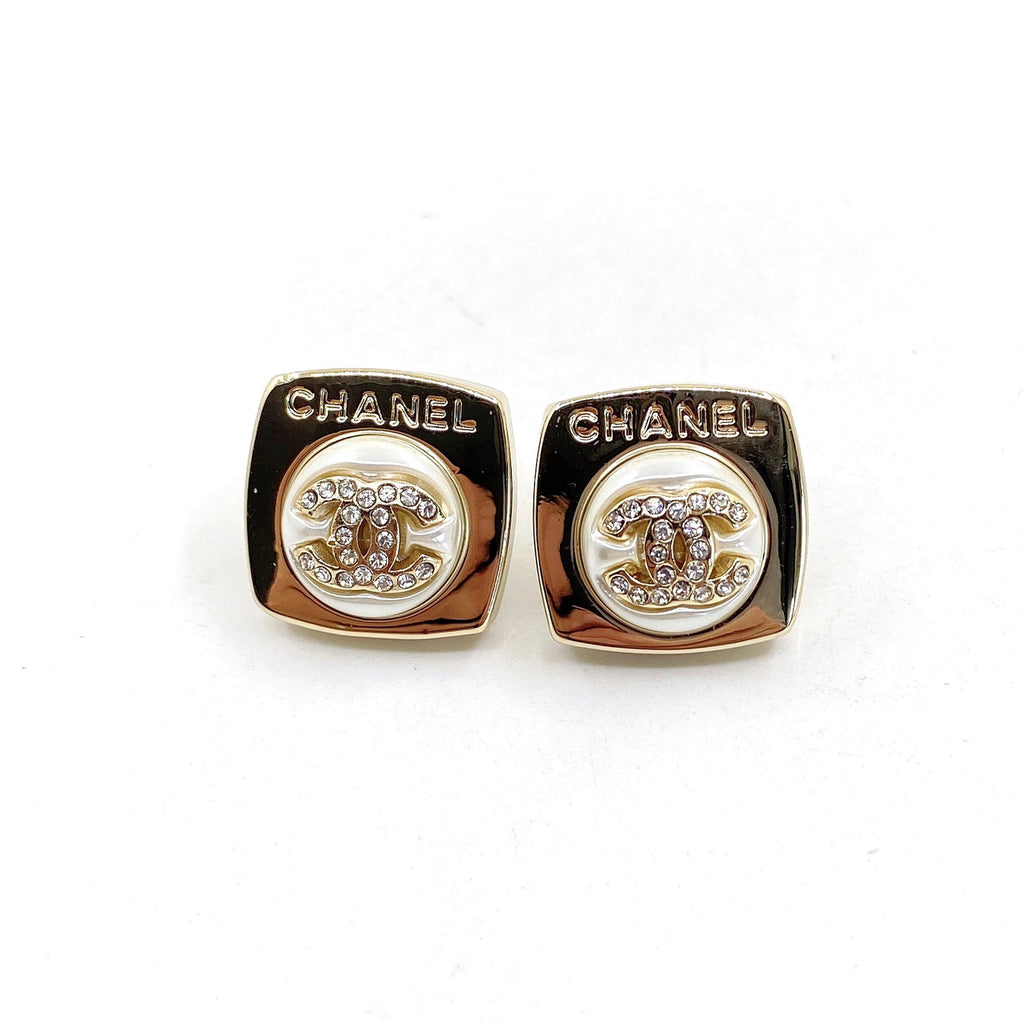 18K  Chanel Diamond Square Earrings