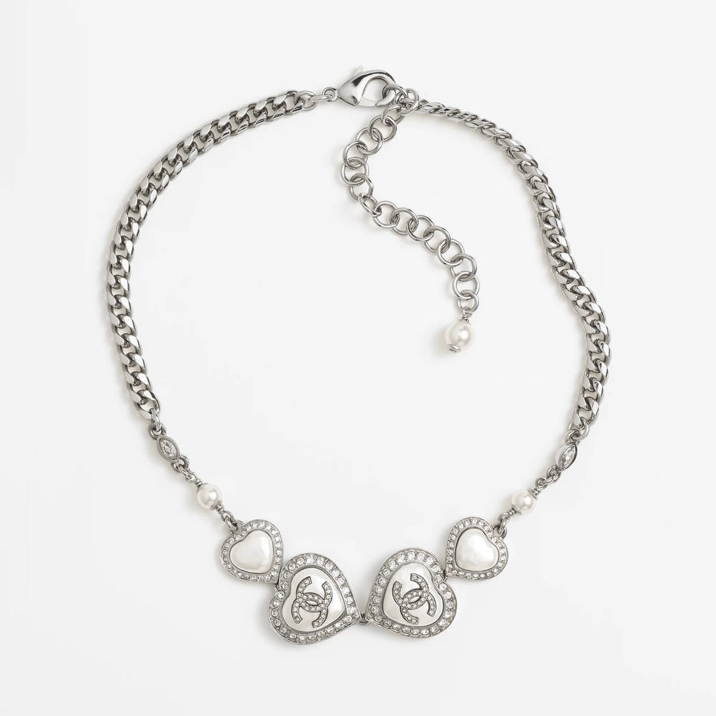 18K  Chanel Heart Crystals Necklace