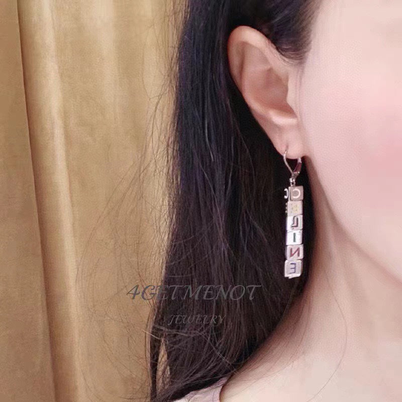 18K Celine Script Cube Earrings