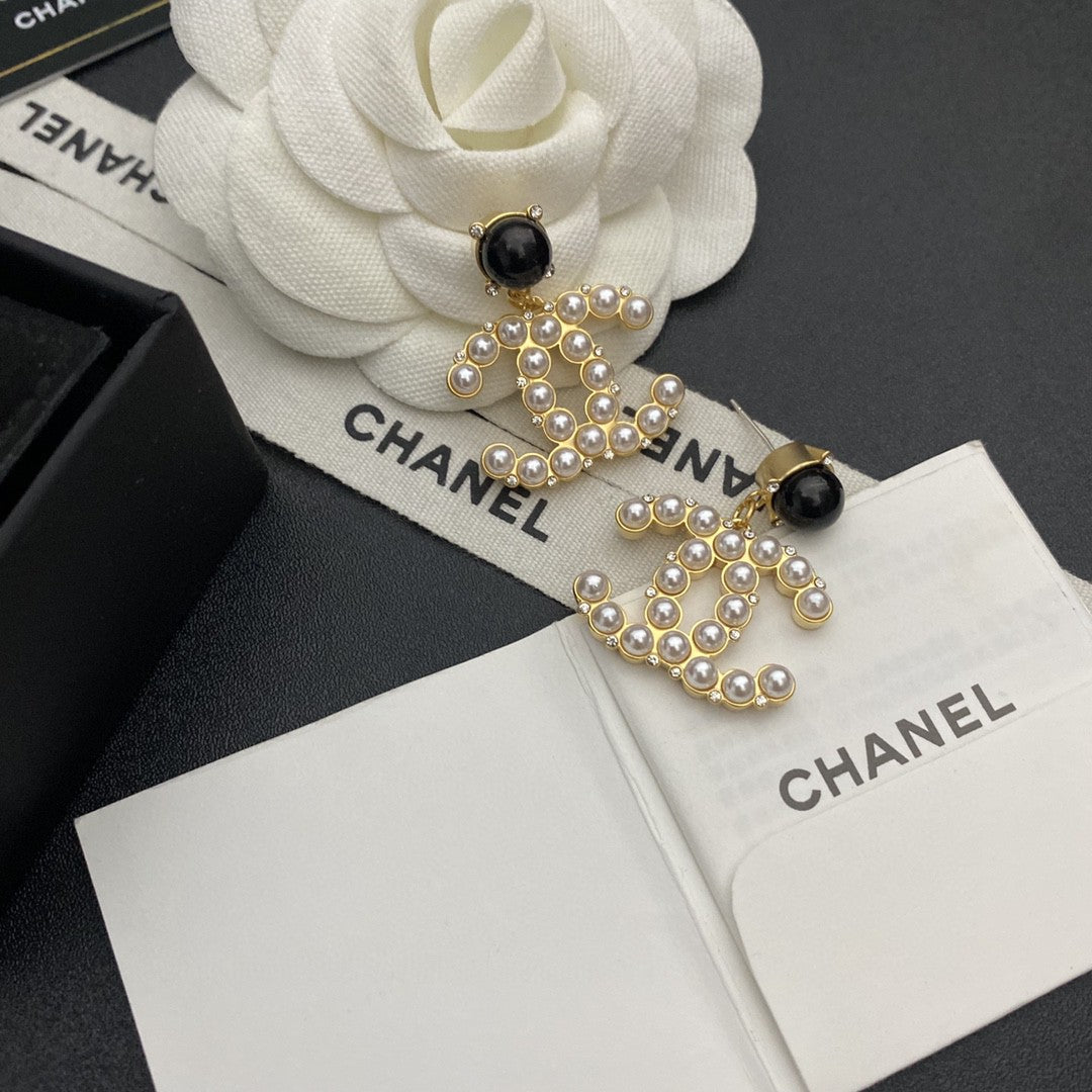 18K Pearl  Chanel Pendant Earrings