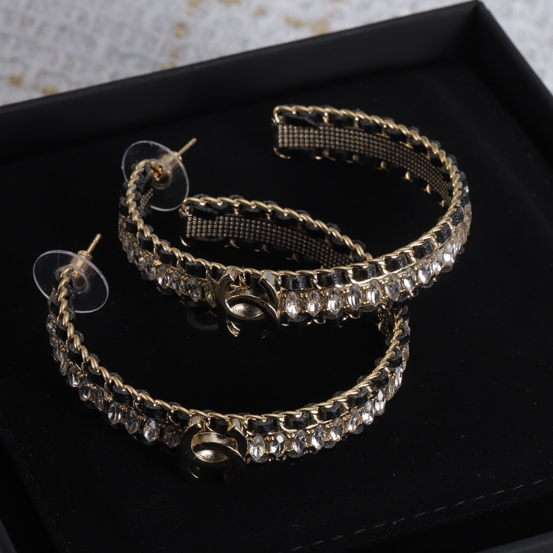 18K  Chanel Leather Chain Earrings