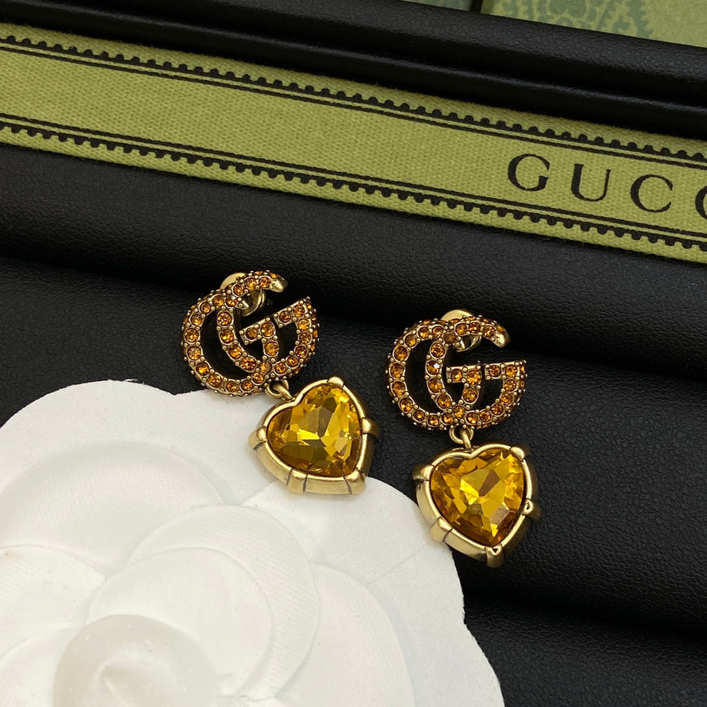 18K Double Gucci Yellow Crystal Earrings