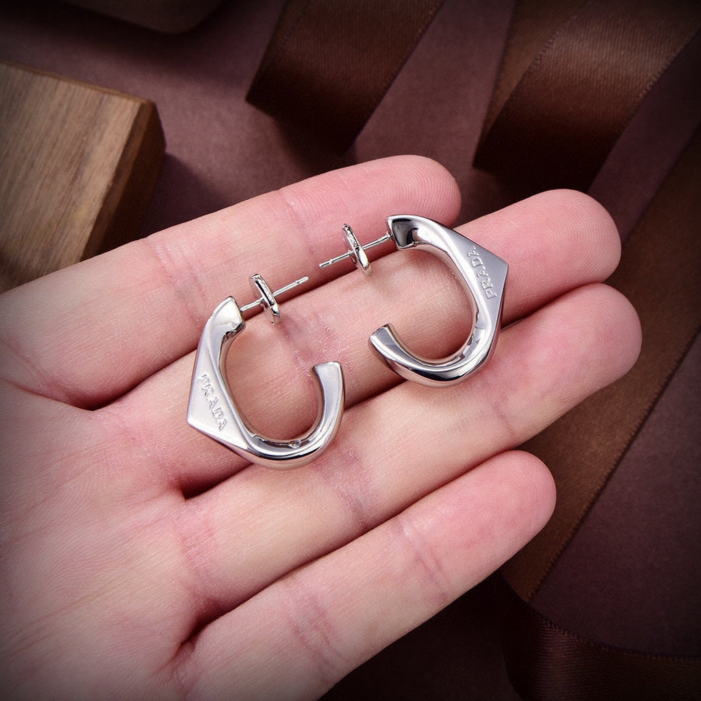 18K Prada Triangle Open Earrings