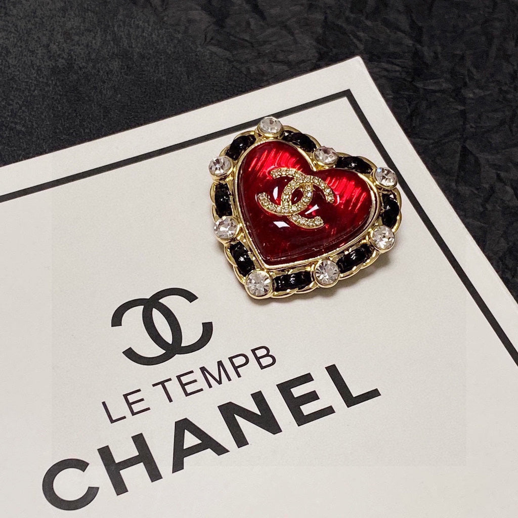 18K  Chanel Red Crystal Heart Brooch