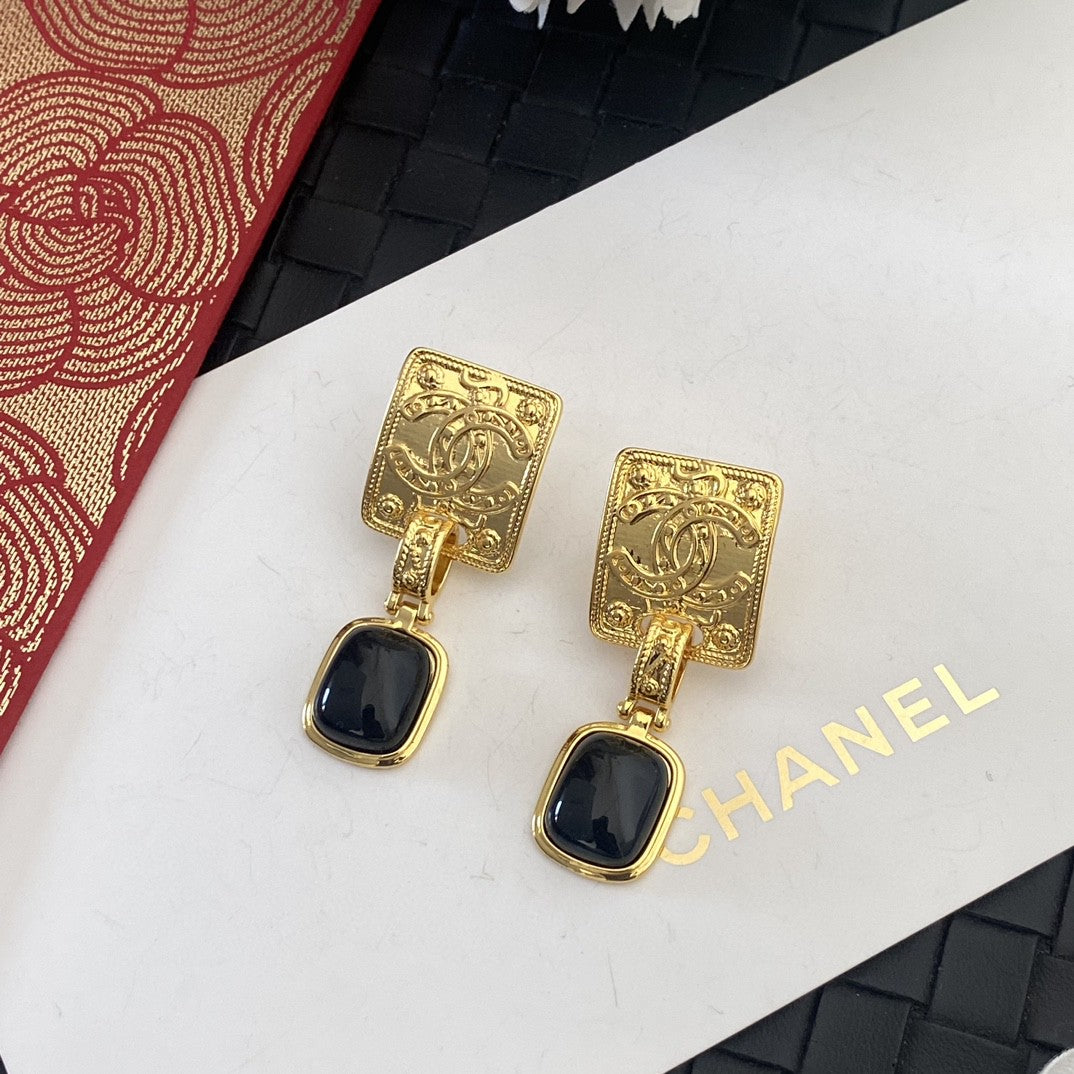 18K  Chanel Black Crystal Earrings