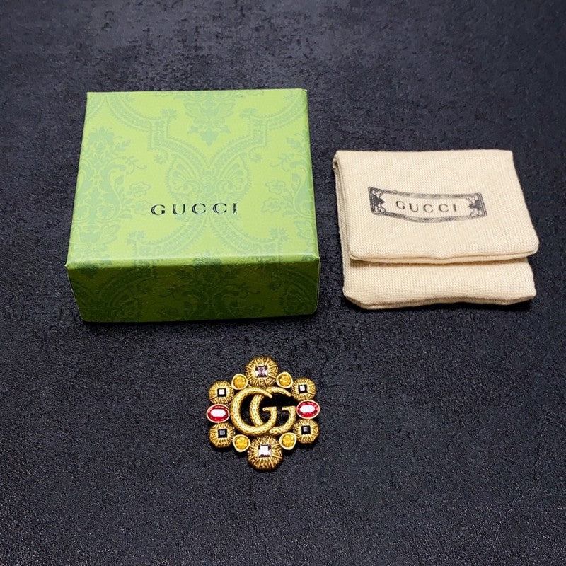 18K Double Gucci Flower Crystal Brooch