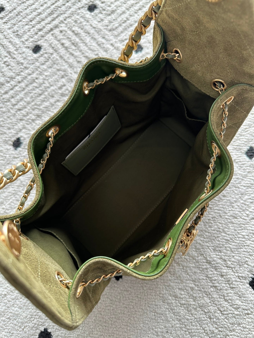 CHANEL 25S HOBO BAG 30 IN MOSS GREEN SUEDE WITH GOLD HARDWARE