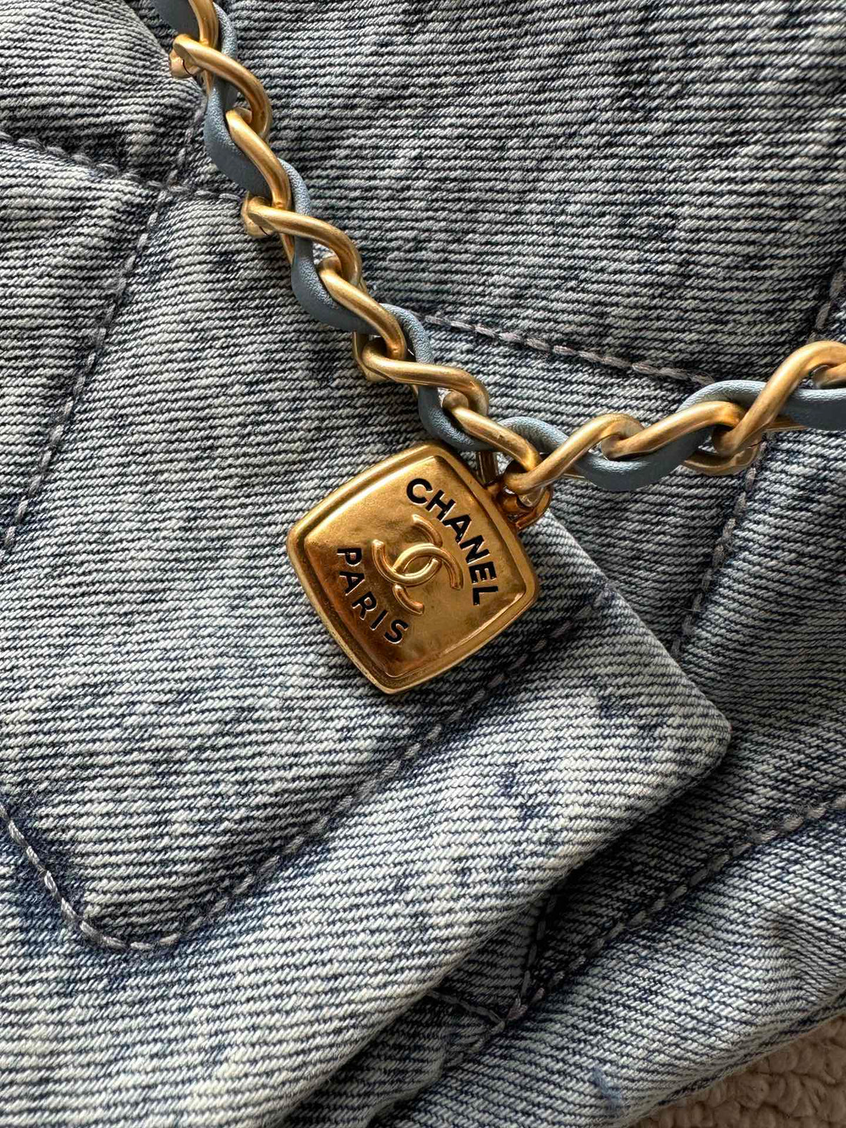 CHANEL 25S HOBO BAG 38 IN BLUE DENIM WITH GOLD HARDWARE