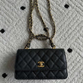 CHANEL 25S CLASSIC WALLET ON CHAIN 19 IN BLACK LAMBSKIN WITH GOLD HARDWARE