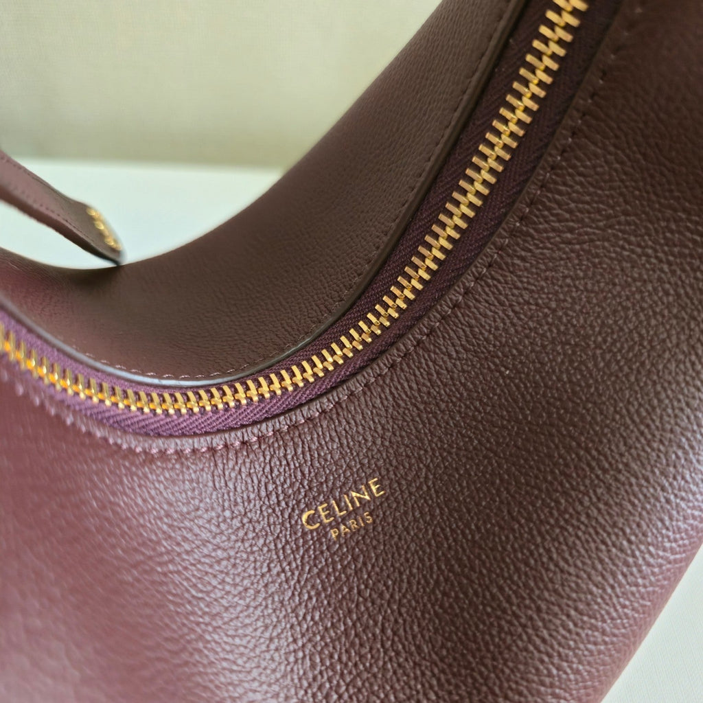 CELINE 25S TEEN LULU BAG 24MM IN SYRAH RED CALFSKIN GOLD HARDWARE