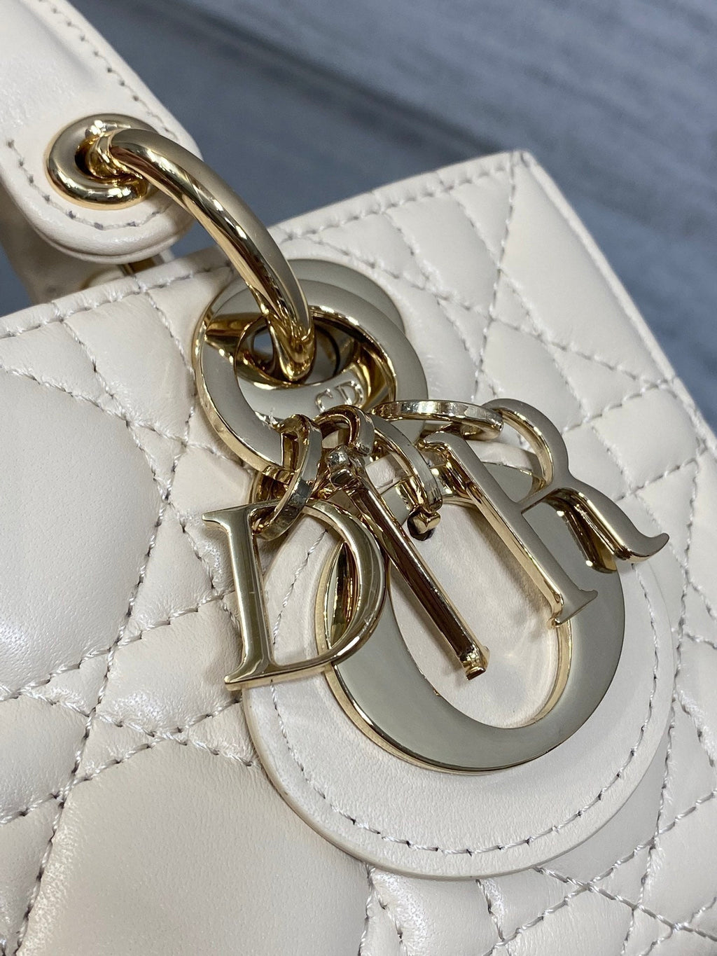 DIOR 25S MICRO LADY D-JOY 16 IN BEIGE LAMBSKIN GOLD HARDWRE