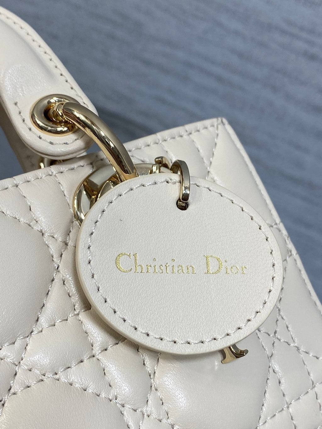 DIOR 25S MICRO LADY D-JOY 16 IN BEIGE LAMBSKIN GOLD HARDWARE