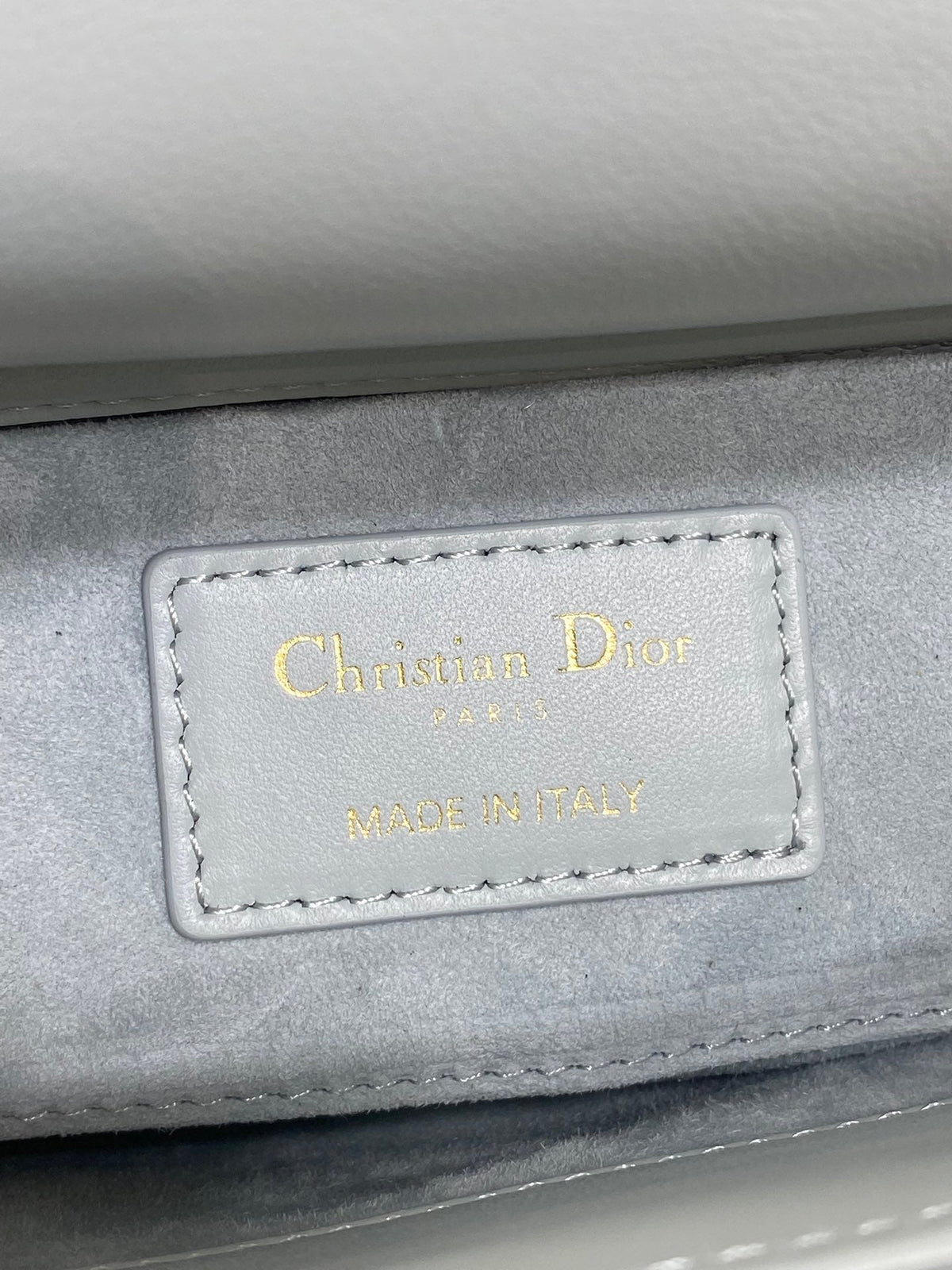 DIOR 25S SMALL LADY D‑JOY BAG 22 IN SHIRT BLUE CALFSKIN GOLD HARDWARE