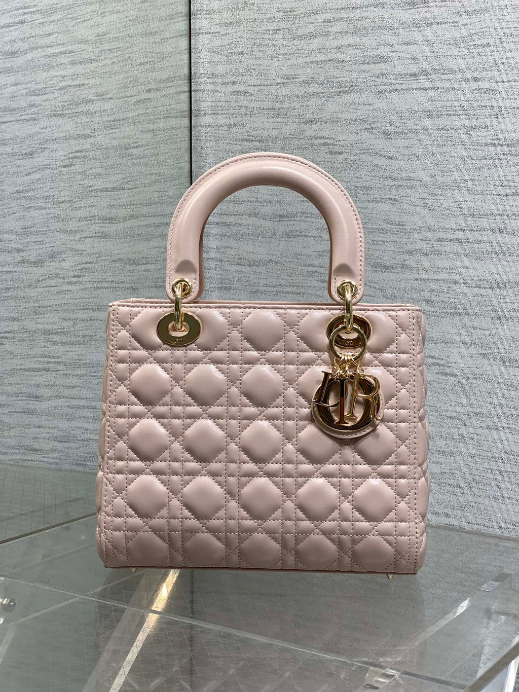 DIOR 25S MEDIUM LADY BAG 24 IN PINK CALFSKIN GOLD HARDWARE