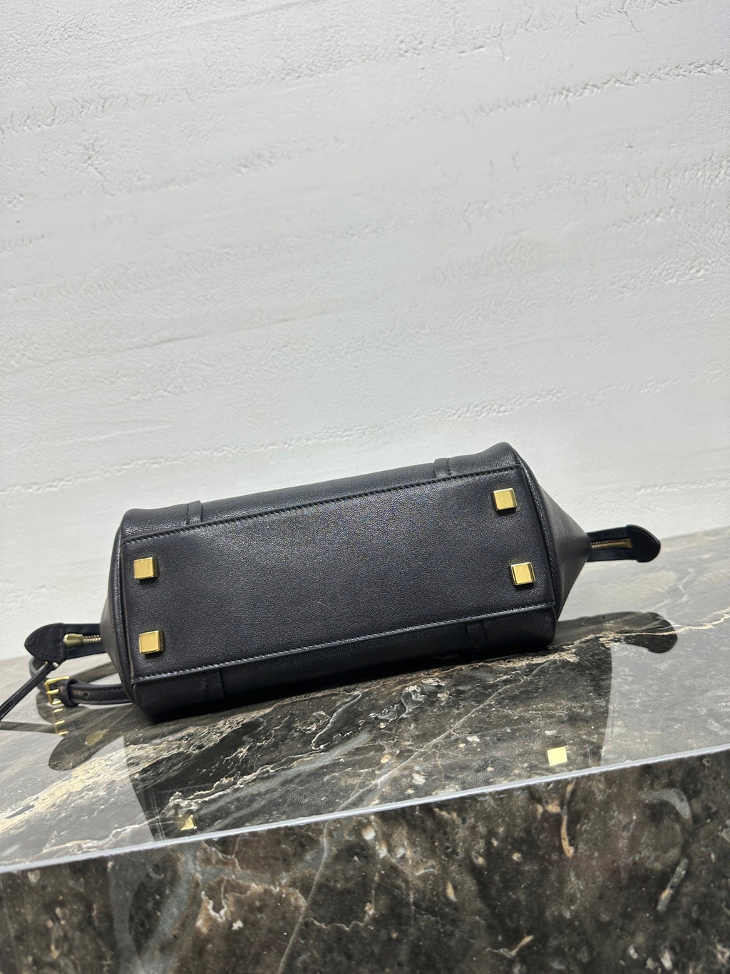 CELINE 25S NEW LUGGAGE 38MM IN BLACK SHINY LAMBSKIN GOLD HARDWARE