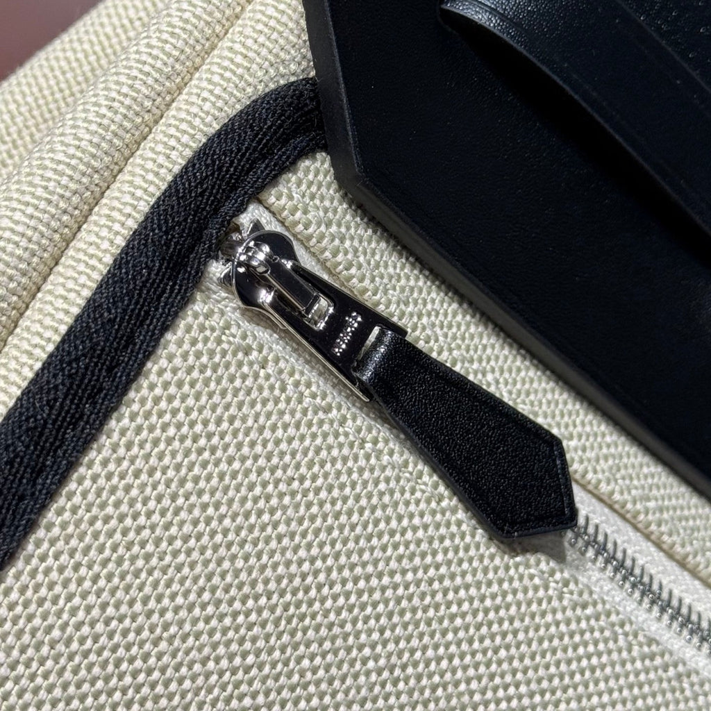 HERMES 25S MINI HERBAG 20 IN BEIGE AND BLACK CANVAS SILVER HARDWARE