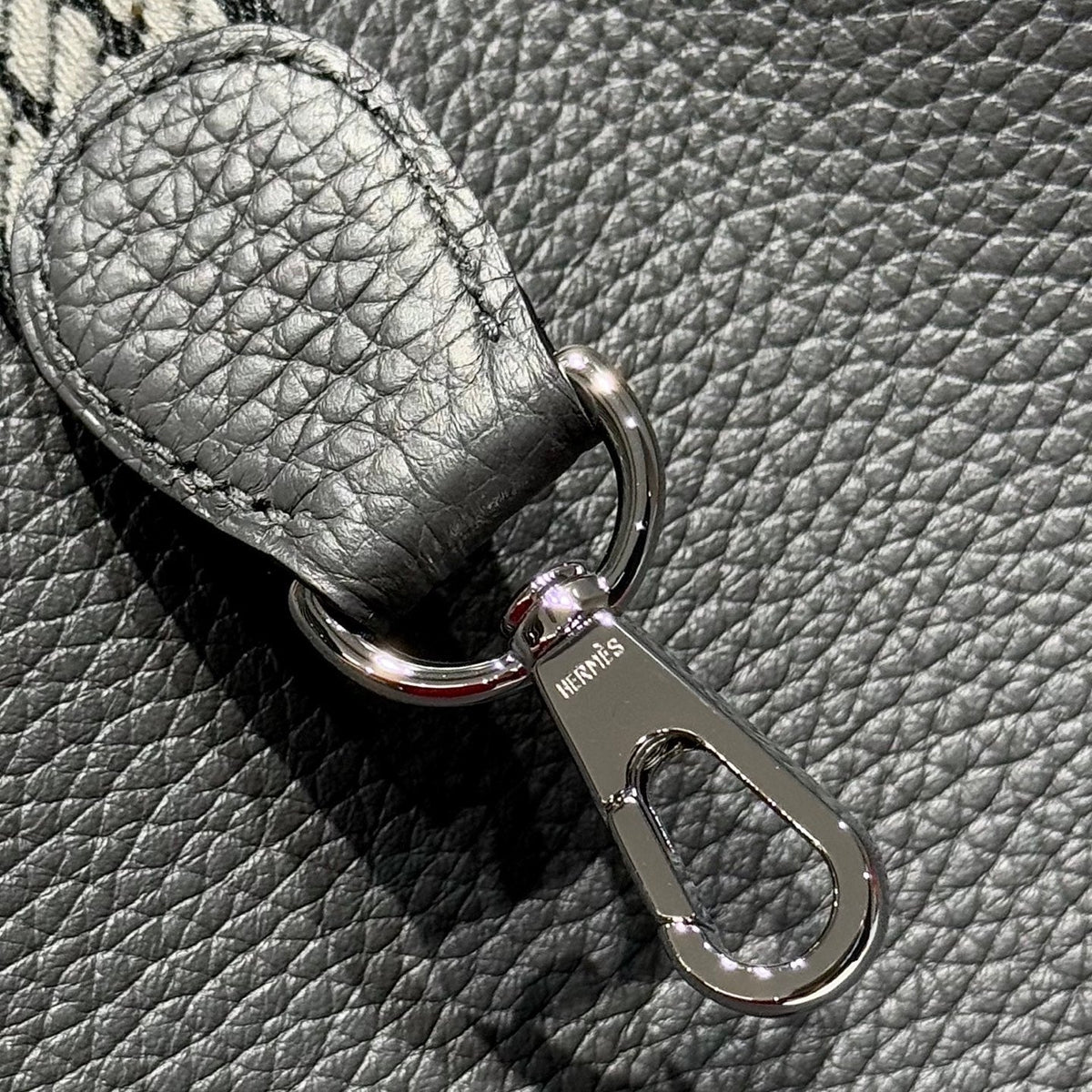 HERMES 25S MINI EVELYNE 18 IN CHARCOAL GRAY PATTERNED STRAP CALFSKIN SILVER HARDWARE