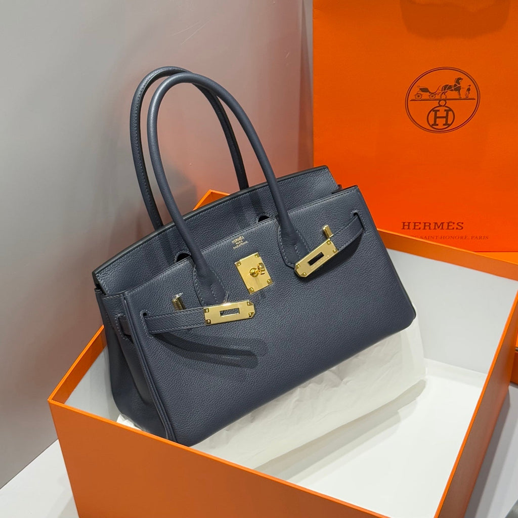 HERMES 25S SHOULDER BIRKIN 29 IN MIDNIGHT BLUE CALFSKIN GOLD HARDWARE