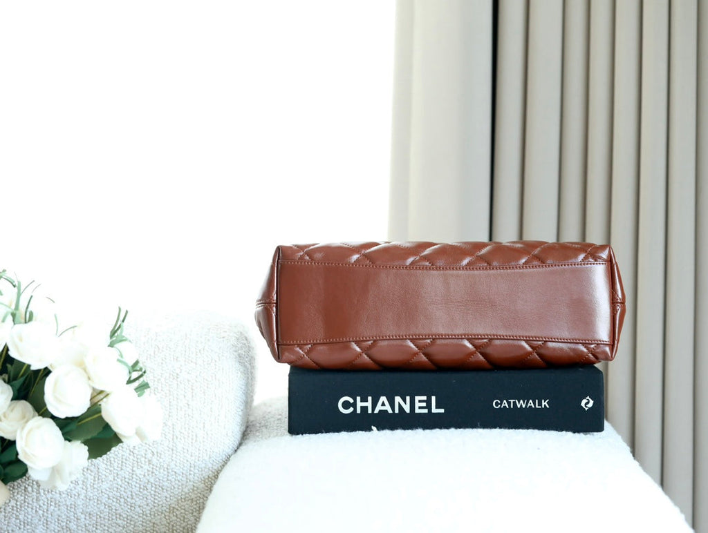 CHANEL 25S HOBO BAG 32 CM IN BROWN LAMBSKIN WITH GOLD HARDWARE