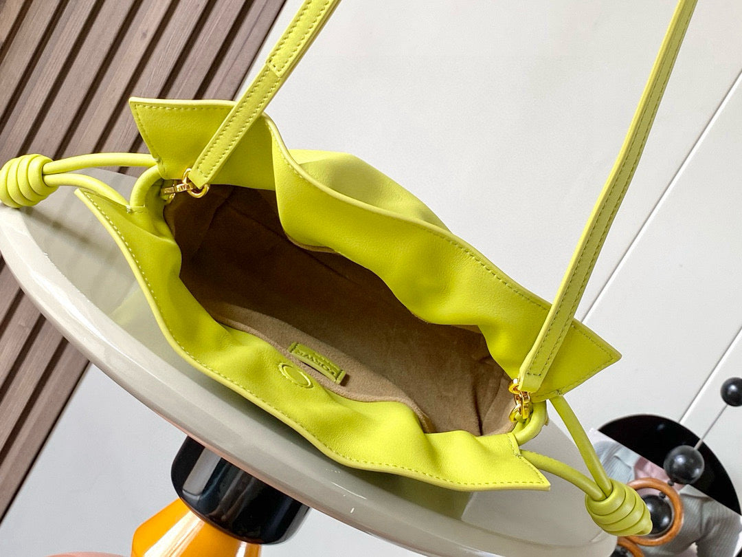 LOEWE 25S MEDIUM FLAMENCO CLUTCH BAG 23 IN LIME GOLD CALFSKIN