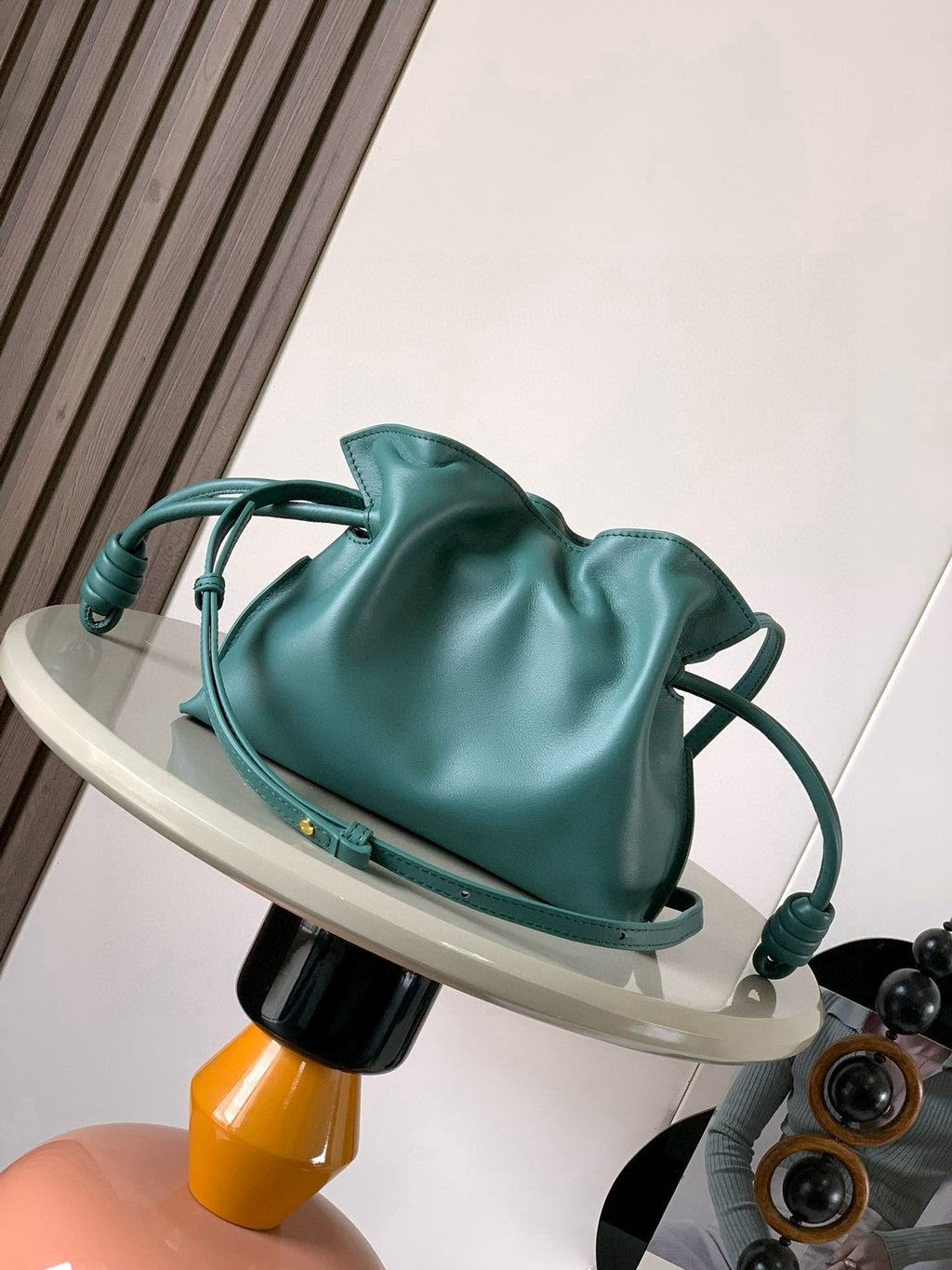 LOEWE 25S MEDIUM FLAMENCO CLUTCH BAG 23 IN DEEP TEAL CALFSKIN