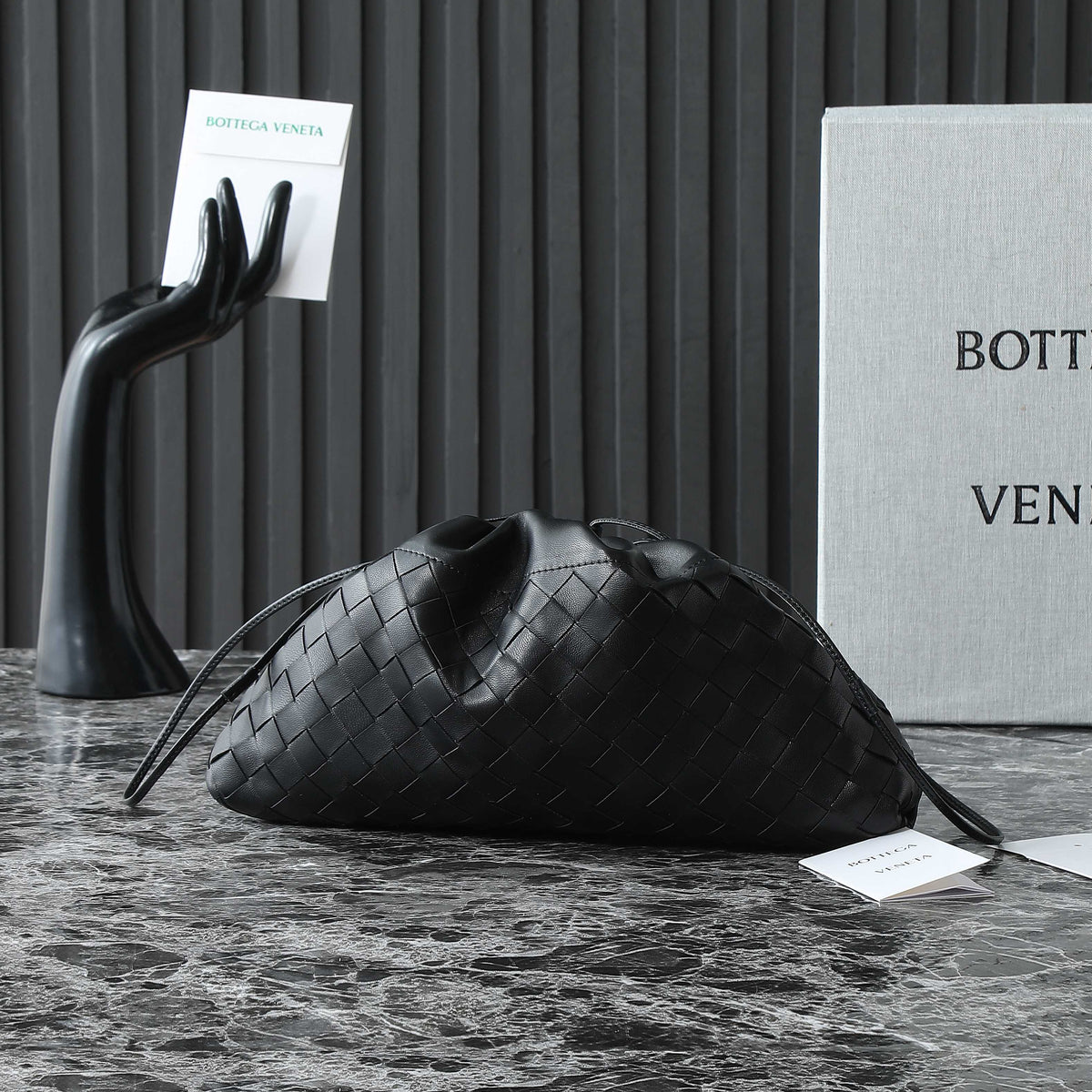 BOTTEGA VENETA 25S DUSTBAG NOTTE 33 IN BLACK CALFSKIN GOLD HARDWARE