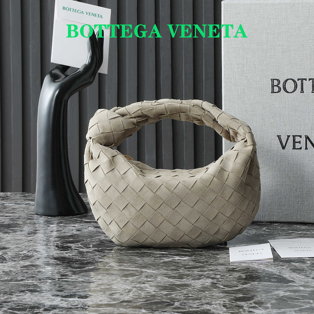 BOTTEGA VENETA 25S MINI JODIE 28 IN MUTED TAUPE SUEDE GOLD HARDWARE