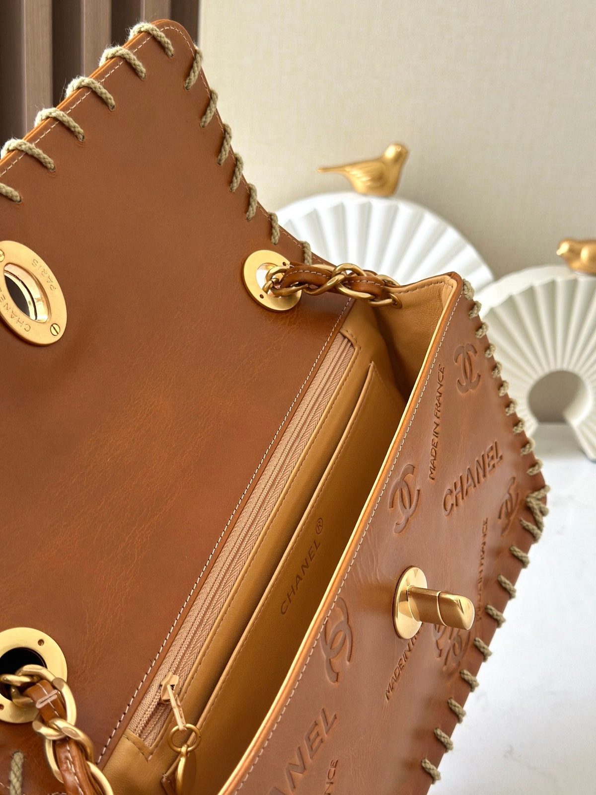 CHANEL 25S FLAP BAG 34 IN BROWN CALFSKIN WITH GOLD HARDWARE