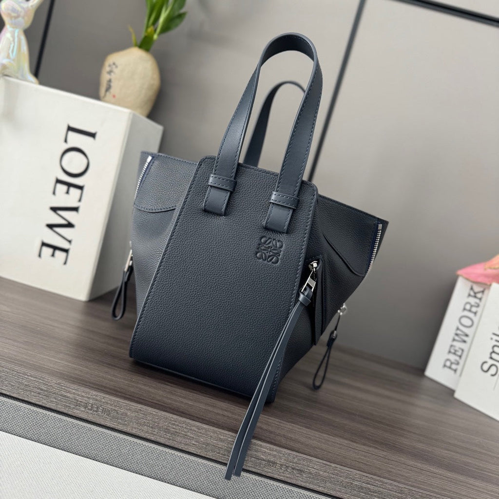 LOEWE 25S HAMMOCK BAG 20 IN CHARCOAL BLUE CALFSKIN SILVER HARDWARE