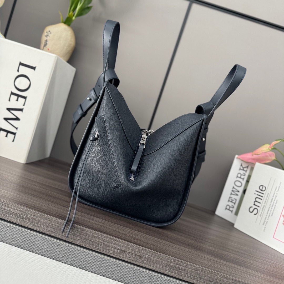 LOEWE 25S HAMMOCK BAG 20 IN CHARCOAL BLUE CALFSKIN SILVER HARDWARE