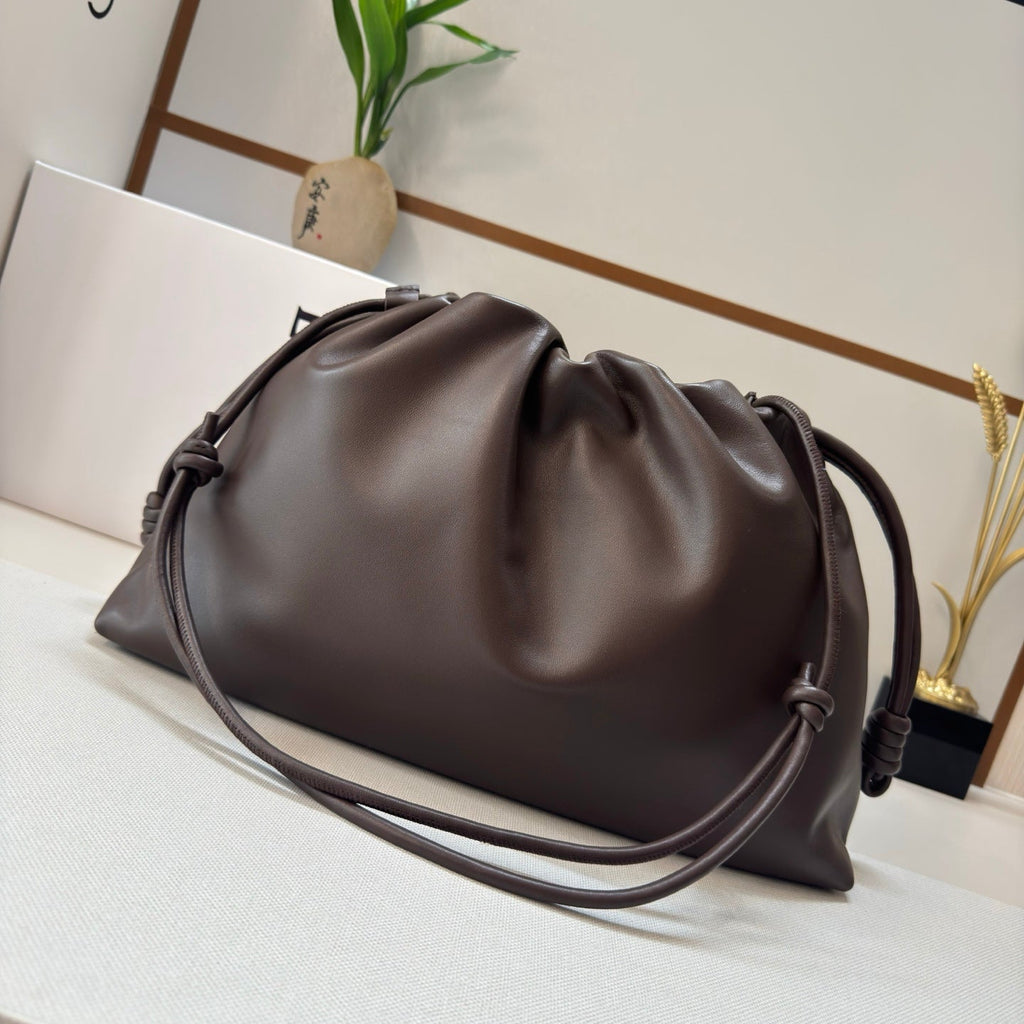 LOEWE 25S FLAMENCO PURSE 41 IN DARK BROWN NAPPA LEATHER GOLD HARDWARE
