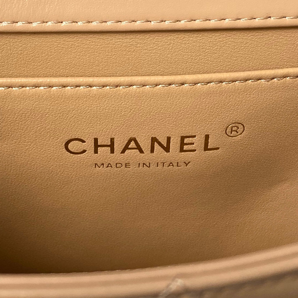 CHANEL 25S MINI FLAP BAG 22 IN TAN BROWN CALFSKIN GOLD HARDWARE