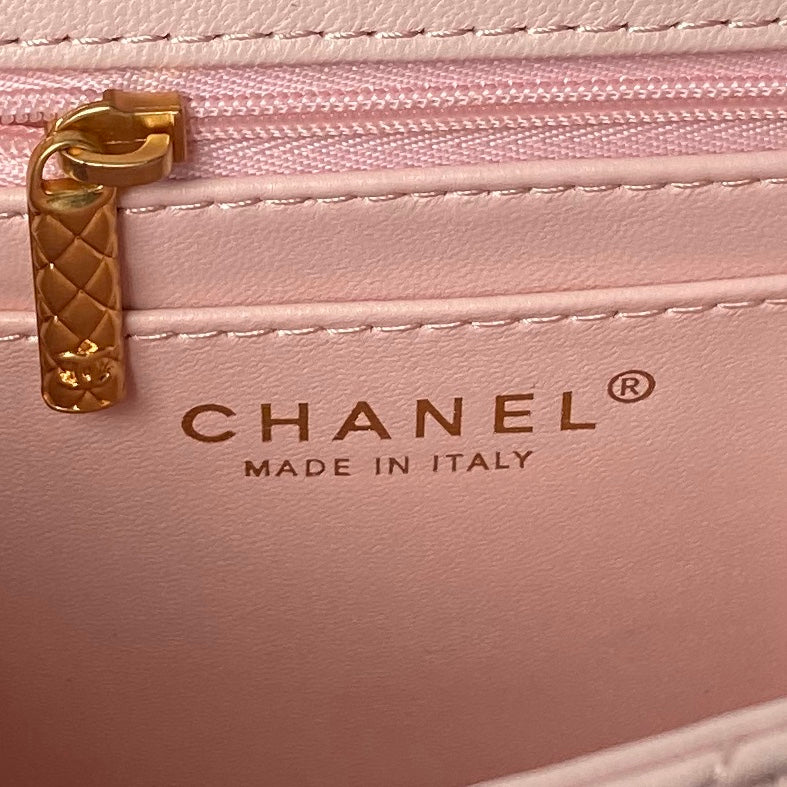 CHANEL 25S FLAP BAG 21 CM IN LIGHT PINK LAMBSKIN WITH TOP HANDLE