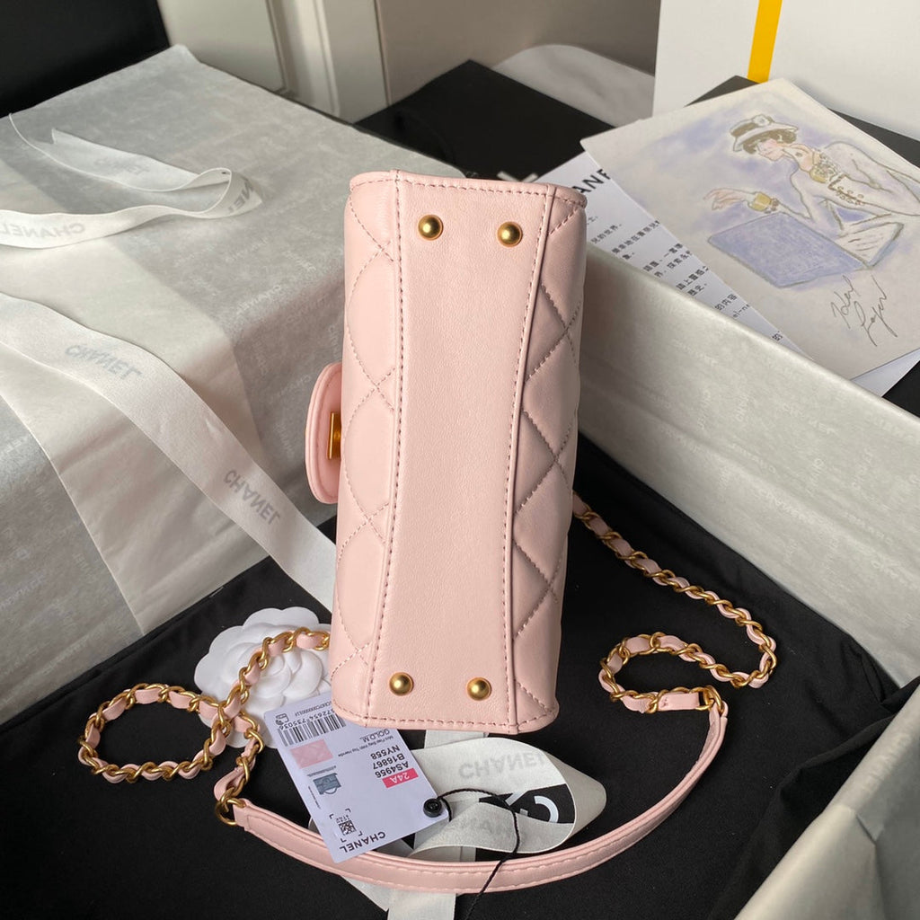 CHANEL 25S FLAP BAG 18 CM IN LIGHT PINK LAMBSKIN WITH TOP HANDLE