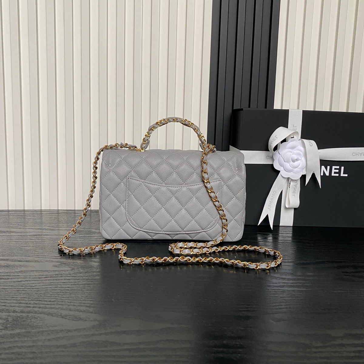 CHANEL 25S FLAP BAG 22 CM IN GREY CAVIAR WITH GOLD HARDWARE