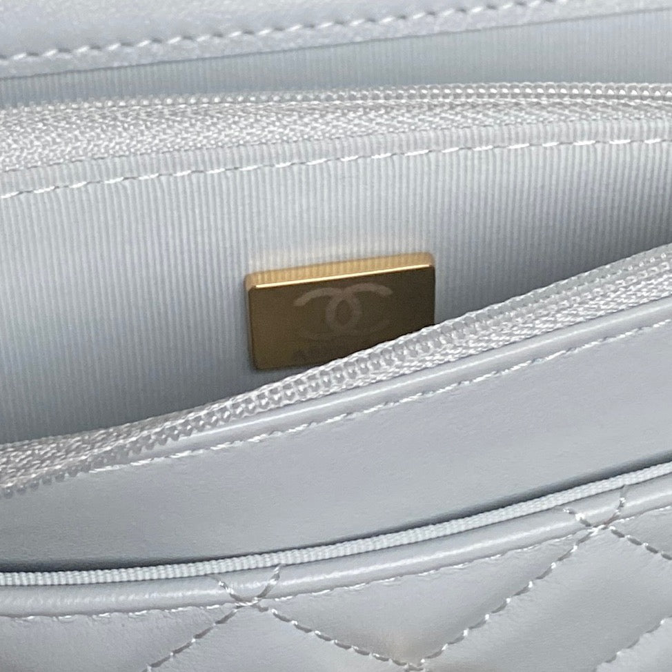 CHANEL 25S CHAIN WALLET 19 IN LIGHT BLUE LAMBSKIN GOLD HARDWARE