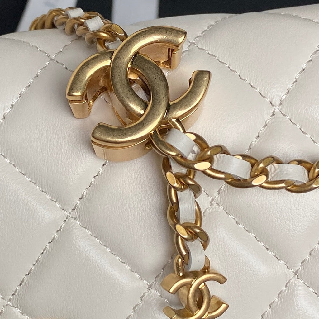 CHANEL 25S CHAIN WALLET 19 IN IVORY LAMBSKIN GOLD HARDWARE