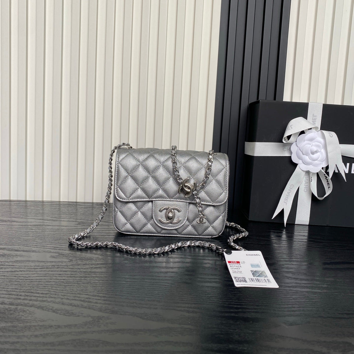 CHANEL 25S MINI FLAP BAG 18 IN DARK GRAY CALFSKIN