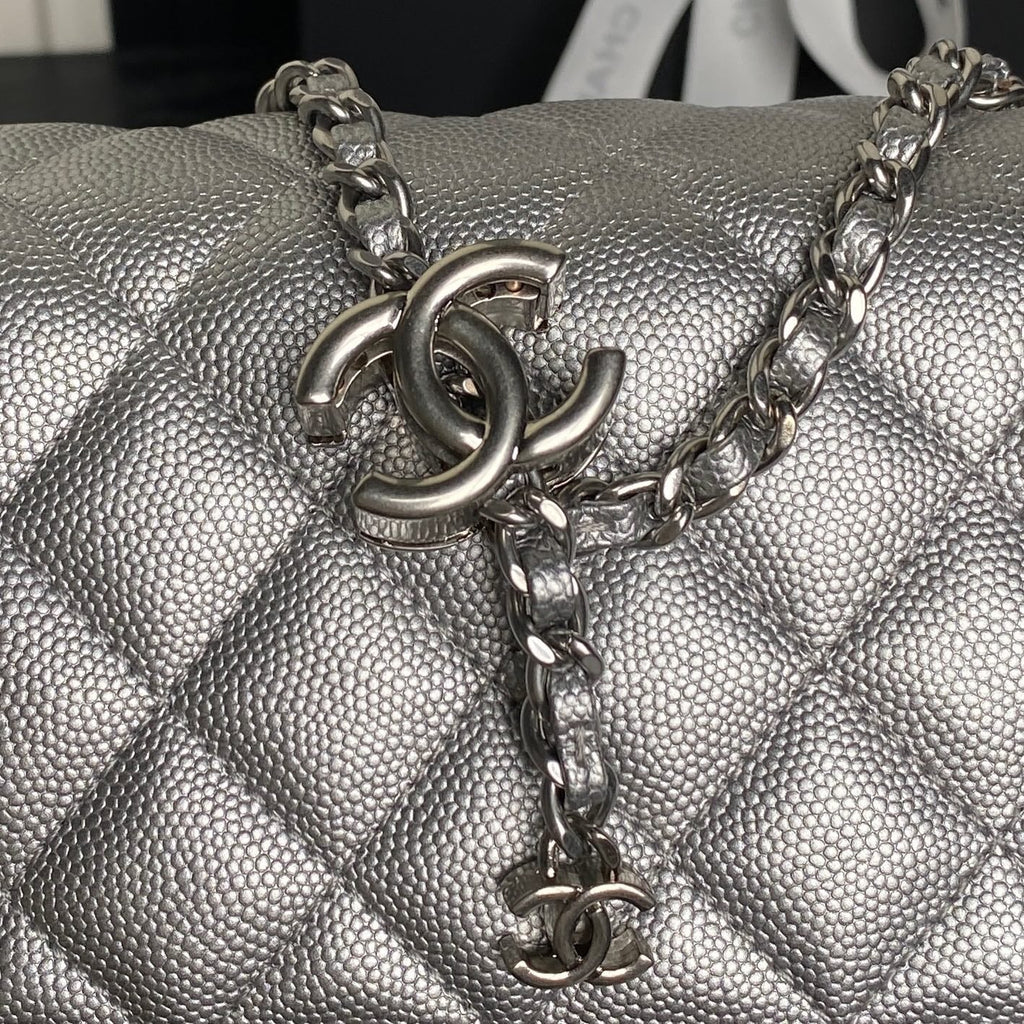 CHANEL 25S FLAP BAG 23 IN DARK GRAY CALFSKIN SILVER HARDWARE