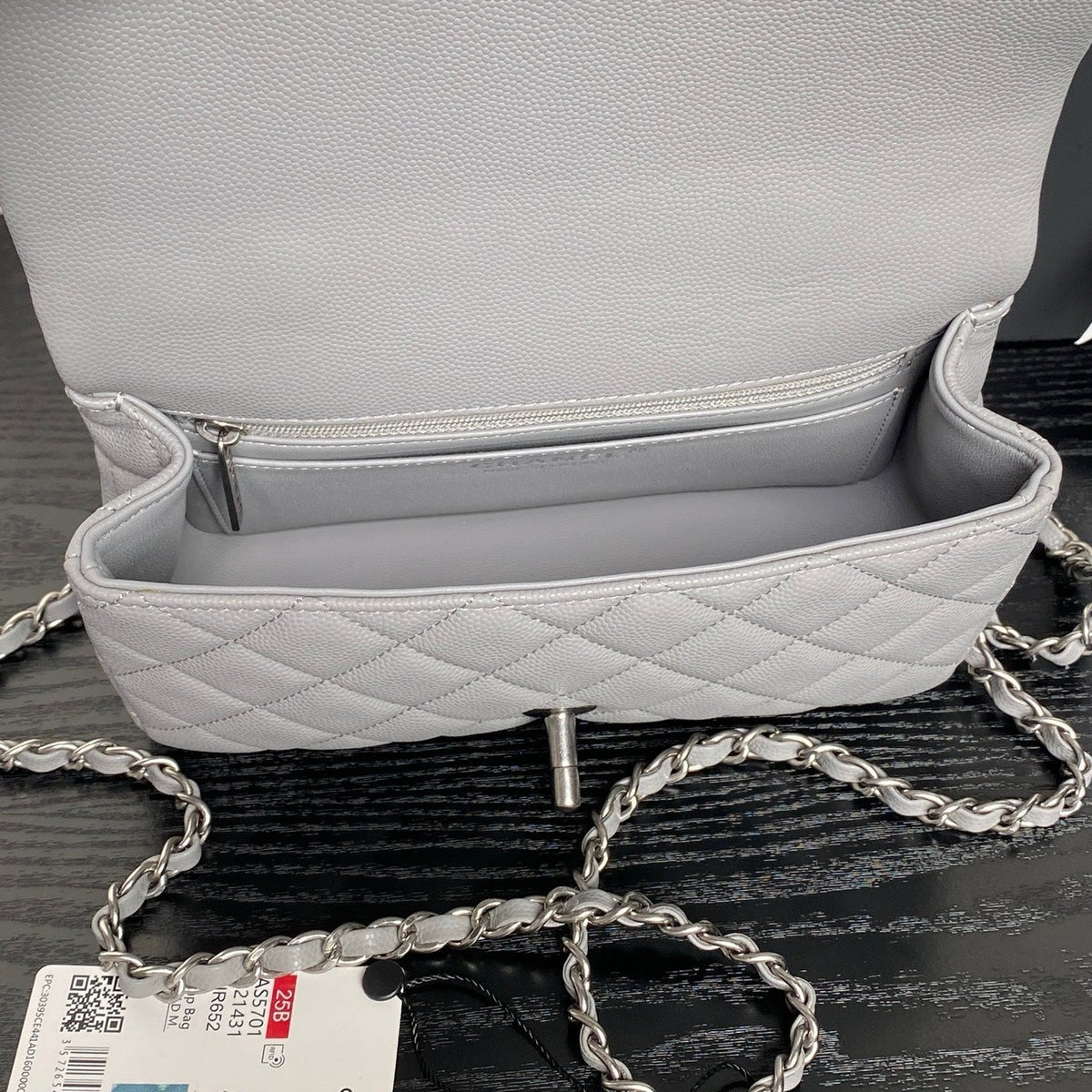 CHANEL 25S FLAP BAG 19 IN CHARCOAL GRAY CALFSKIN SILVER HARDWARE