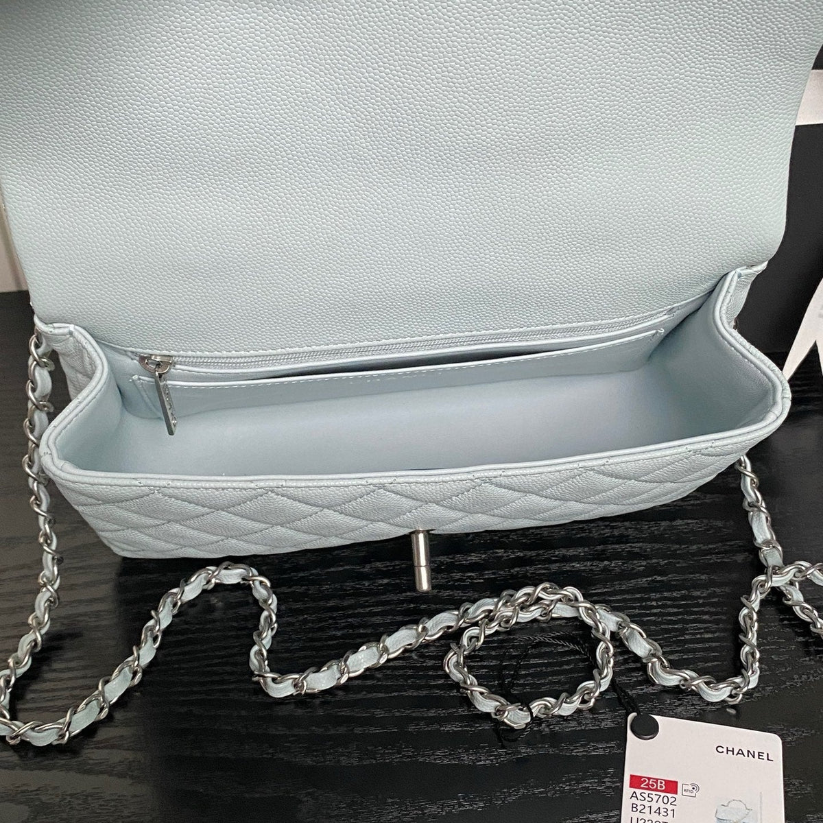 CHANEL 25S FLAP BAG 22 IN SLATE BLUE CALFSKIN SILVER HARDWARE