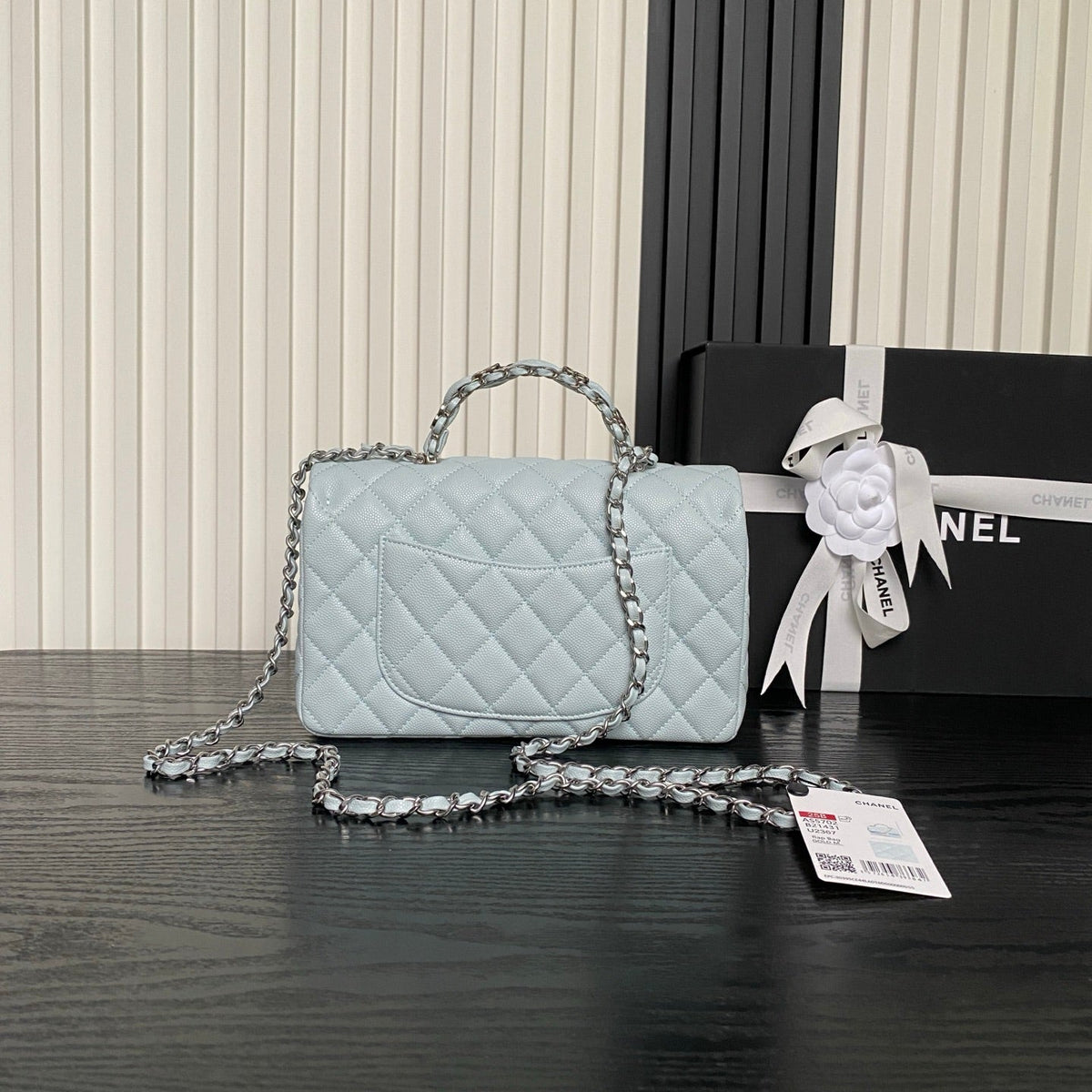 CHANEL 25S FLAP BAG 22 IN SLATE BLUE CALFSKIN SILVER HARDWARE