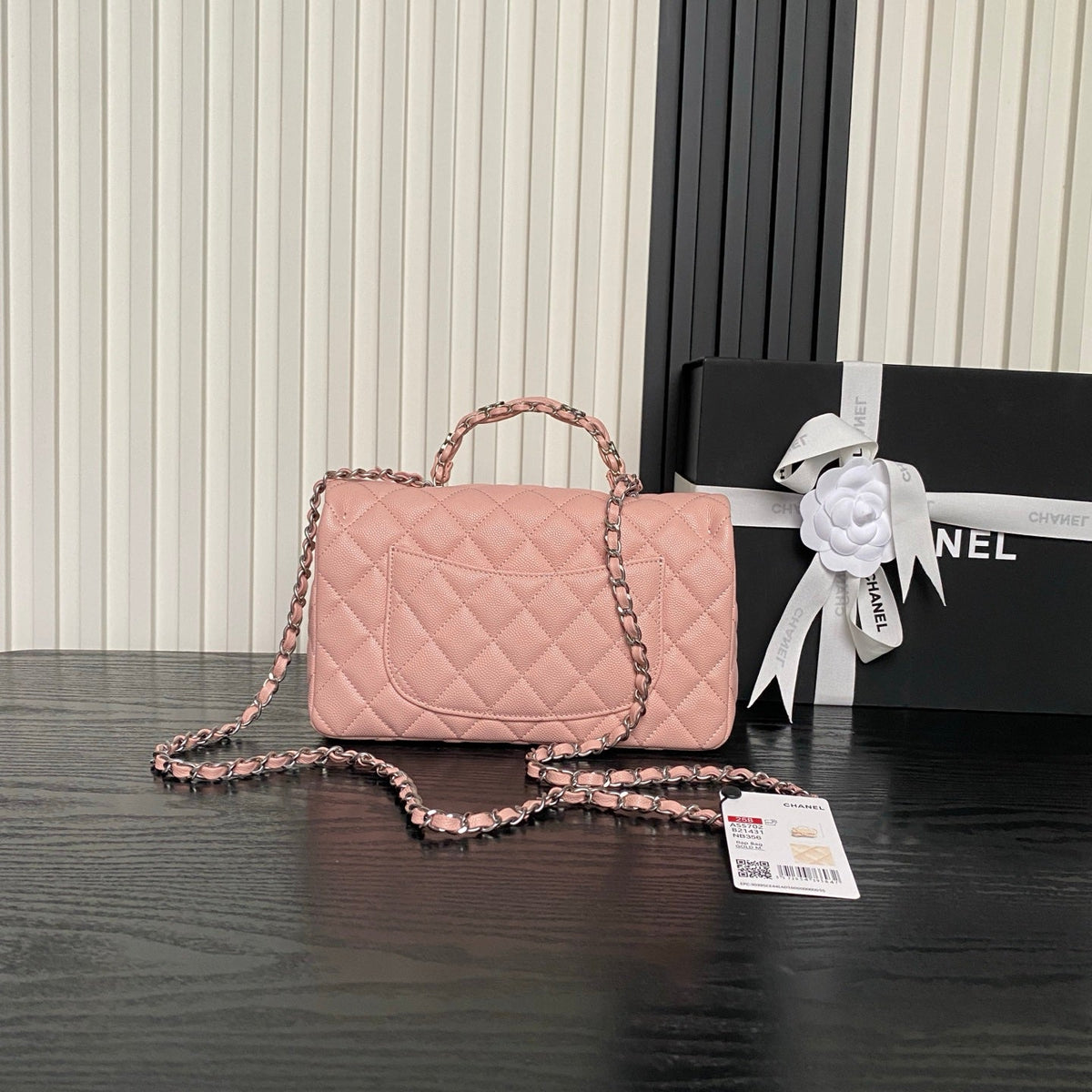 CHANEL 25S FLAP BAG 22 IN PINK CALFSKIN SILVER HARDWARE